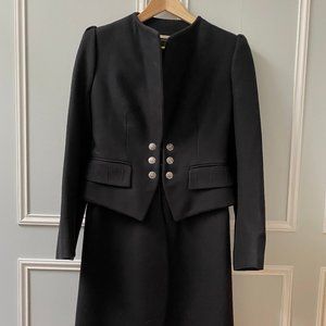 Alexander McQueen Black Wool Coat Peplum Waist Military Puffy Shoulders